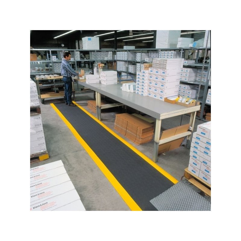 Sof Tred mat anti-fatigue ergonomic custom size black yellow lines color