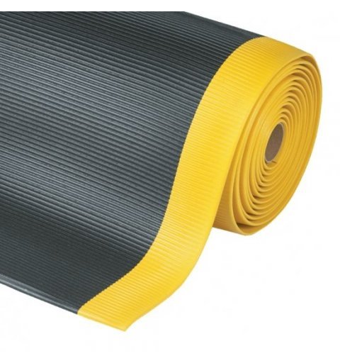 anti-fatigue mat Crossrib Sof Tred bench mat black yellow lines