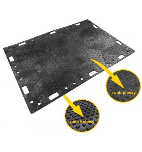 Road plate 120x180 cm h 2 cm black road mat for 45 tons types